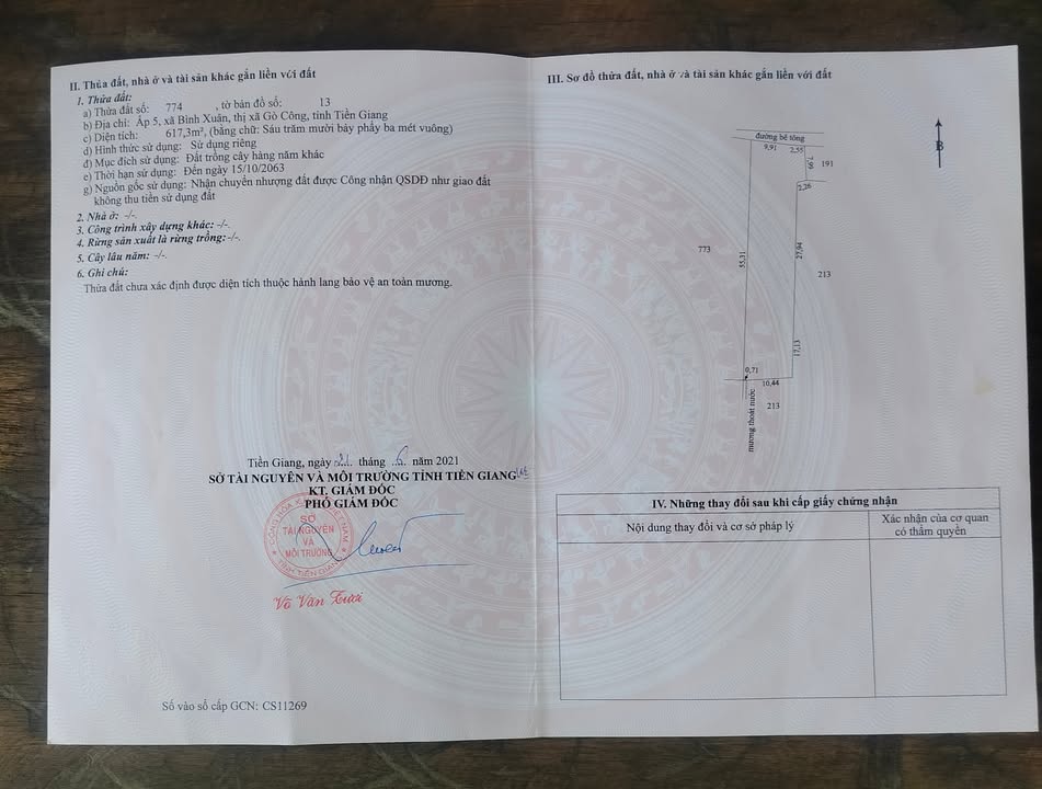 Đất nền 617m² tại Ấp 5, Bình Xuân, Gò Công - Giá chỉ 1.067 tỷ, sổ đỏ chính chủ!