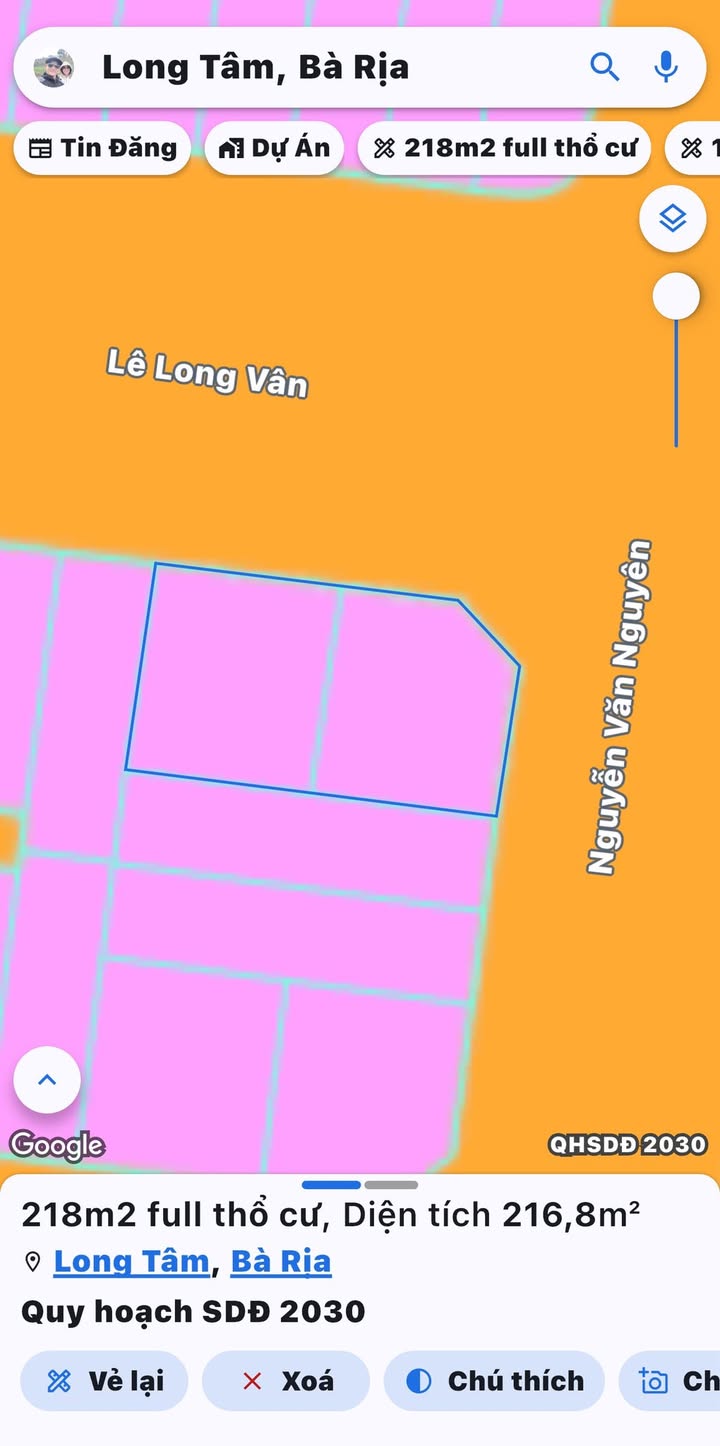 Bán lô biệt thự góc 2 mặt tiền tại phường Long Tâm, Bà Rịa - Vũng Tàu, 218.5m² giá 8.5 tỷ - Cơ hội đầu tư hiếm có!