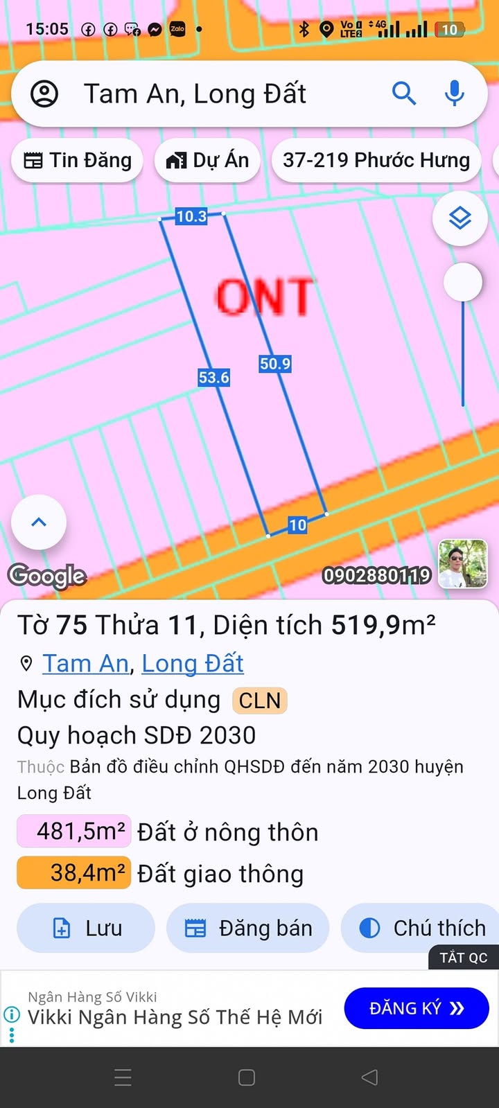 Đất nền An Ngãi, Long Điền 500m² giá 2.35 tỷ - Sổ đỏ chính chủ, gần chợ và trường học!