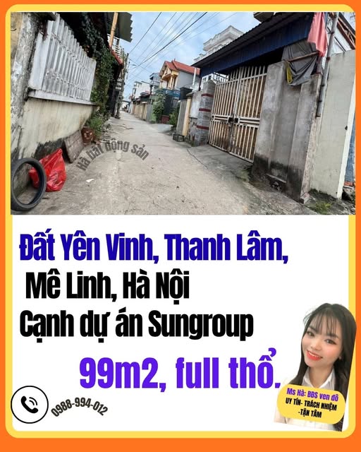 Lô đất thổ cư 99m² tại Yên Vinh, Mê Linh - Cơ hội đầu tư sinh lời cao!