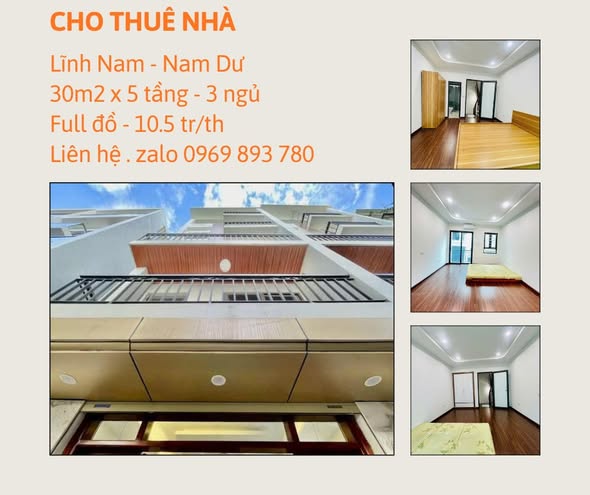 Nhà cho thuê tại ngõ 615 Lĩnh Nam, Hoàng Mai - 30m², 5 tầng mới, đầy đủ tiện nghi