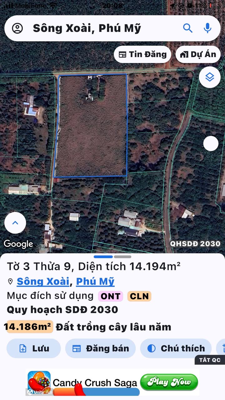 Đất thổ cư Sông Xoài, Phú Mỹ 14,000m² giá 18 tỷ - Khu dân cư sầm uất!