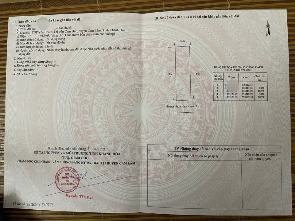 Đất nền Cam Đức, Cam Lâm 94.9m² giá chỉ 600 triệu - Cơ hội đầu tư tuyệt vời!