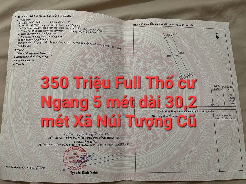 Đất nền thổ cư 151m² xã Núi Tượng - Giá chỉ 350 triệu - Đầu tư sinh lời ngay!