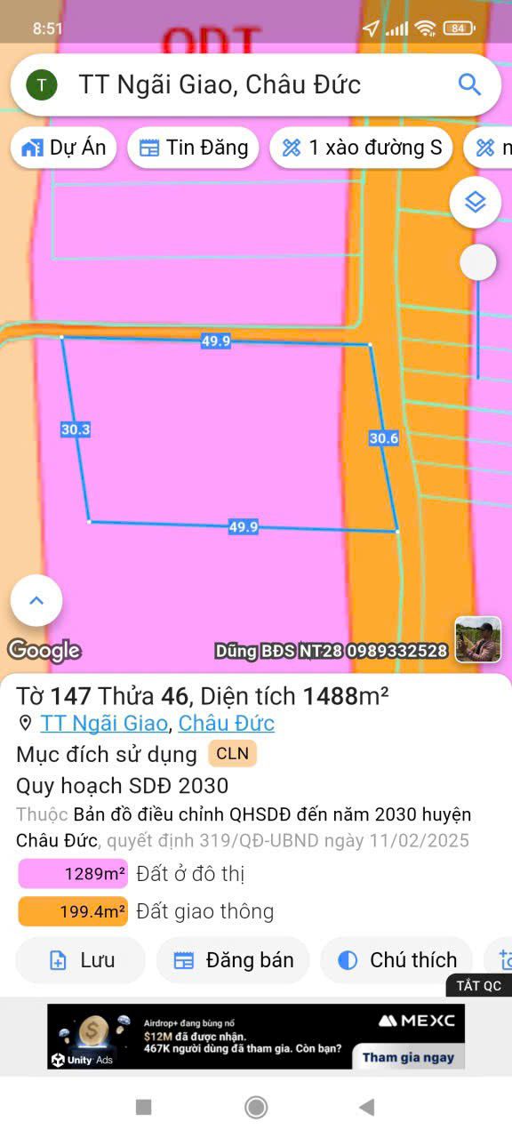 Đất nền Ngãi Giao Châu Đức 1500m² giá 2.35 tỷ - Góc 2 mặt tiền thuận lợi!