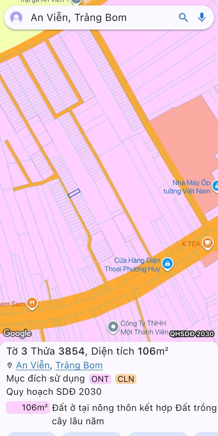 Đất nền Trảng Bom 104.5m² giá 900 triệu - Sổ đỏ chính chủ, mặt tiền đường Phùng Hưng!