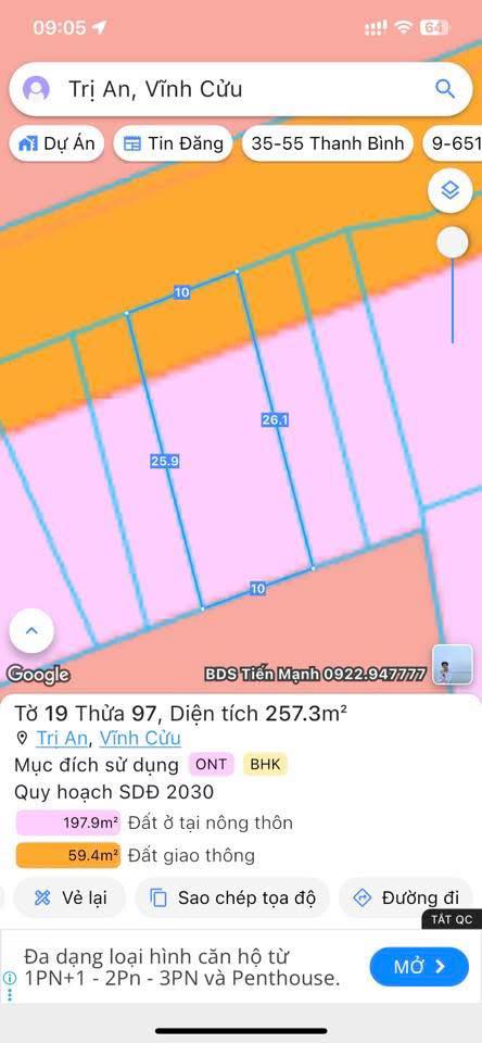 Đất nền Trị An, Vĩnh Cửu, 250m² giá 1.64 tỷ - Đầu tư sinh lời ngay!