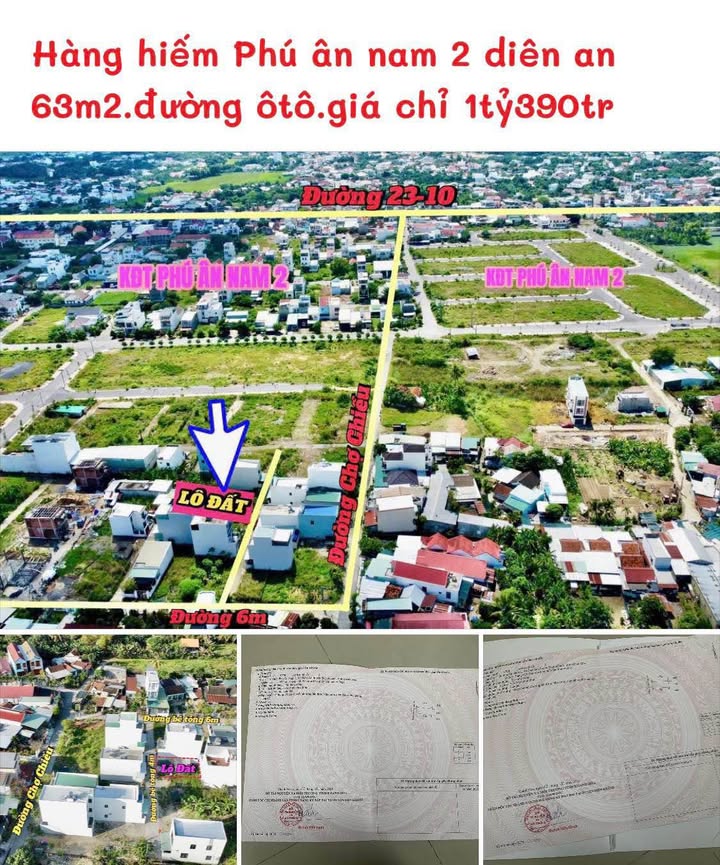 Đất nền Phú Ân Nam 2, Diên Khánh 63m² chỉ 1.39 tỷ - Đường ô tô thuận tiện!