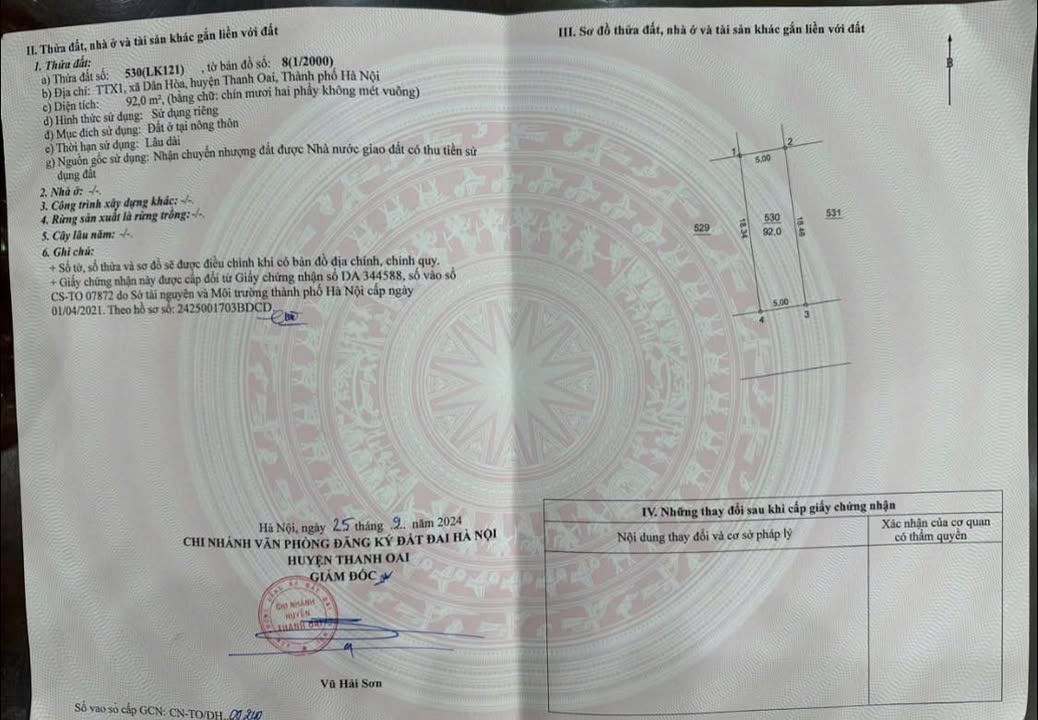 Đất nền Dân Hòa, Thanh Oai 92m² - Vị trí đắc địa, pháp lý rõ ràng!