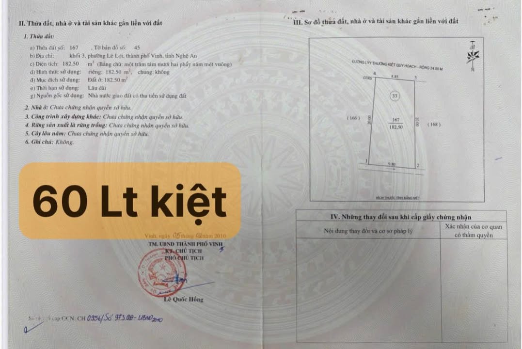 Đất nền Lý Thường Kiệt TP Vinh 182m² giá 22.795 tỷ - Đầu tư sinh lời ngay!