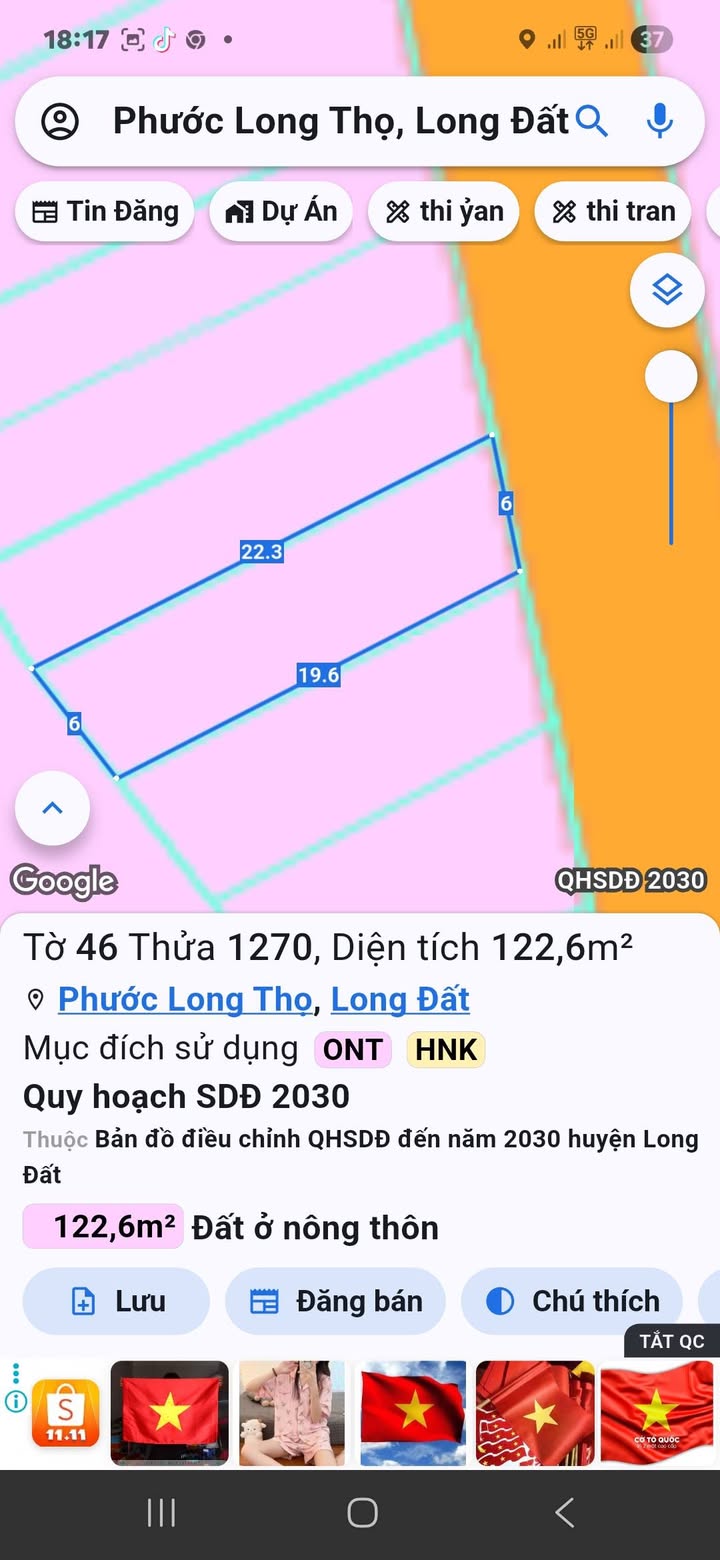 Lô đất 114m² xã Phước Long Thọ, huyện Đất Đỏ - Giá 700 triệu, gần khu công nghiệp!