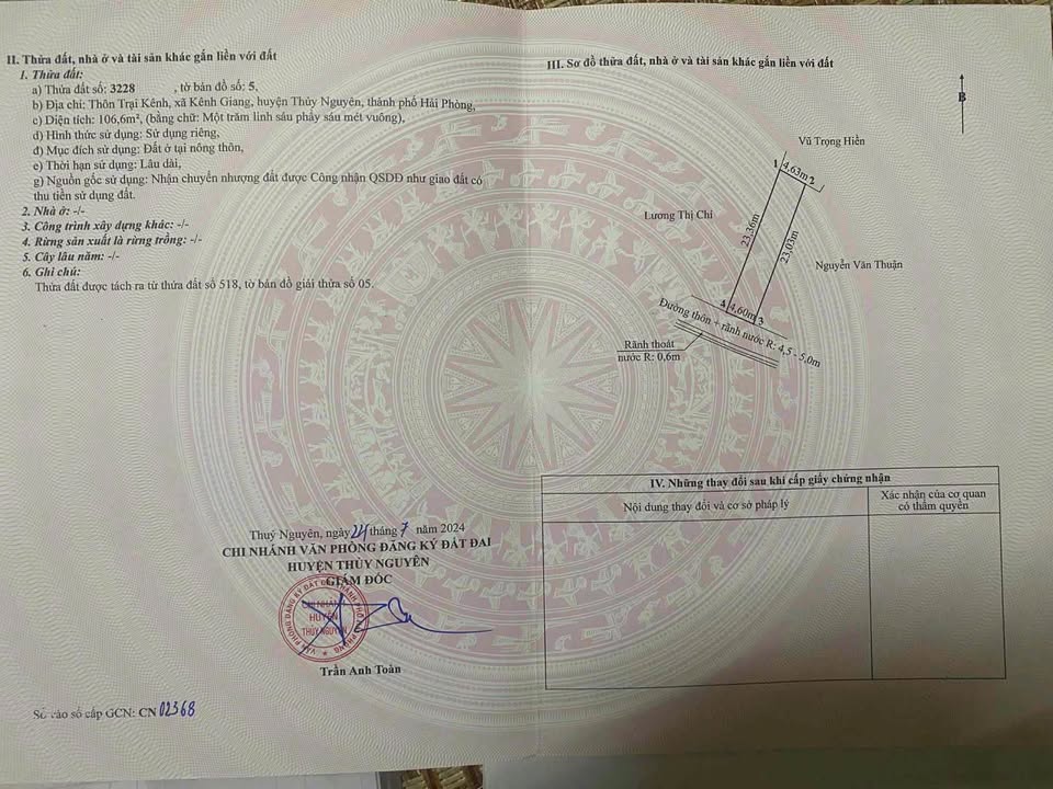 Đất nền Thủy Nguyên Hải Phòng 106.6m² - Hướng Tây, Giá đầu tư hấp dẫn!