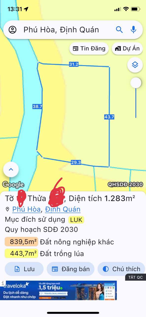 Đất trồng lúa 1283m² tại Phú Hòa, giá chỉ 110 triệu - Cơ hội đầu tư hấp dẫn!