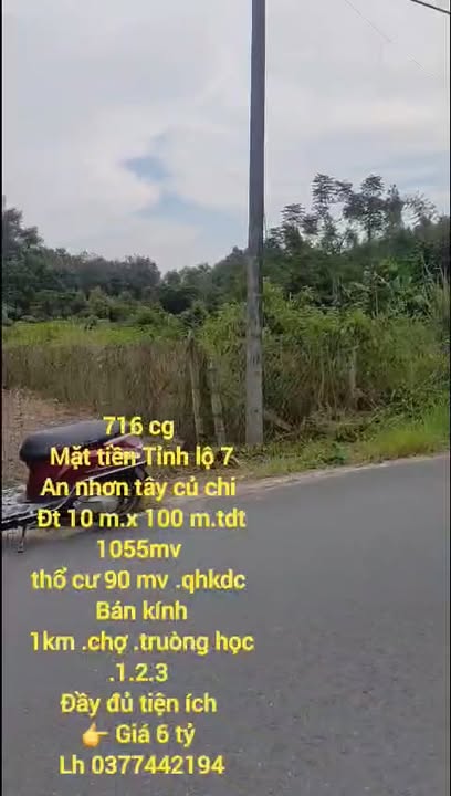 Đất nền Tỉnh lộ 7, An Nhơn Tây, Củ Chi 1055m² giá chỉ 6 tỷ - Cơ hội đầu tư tuyệt vời!