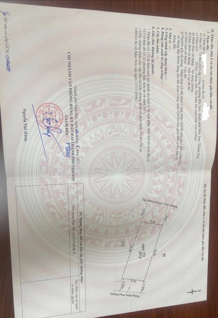 Đất 2 mặt tiền đường Huỳnh Thúc Kháng, Bắc Sơn, Sầm Sơn 227m² - Cơ hội đầu tư tuyệt vời!