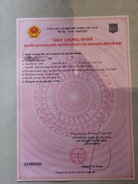 Đất nền 104m² tại xã An Viễn, Trảng Bom - Giá 1.15 tỷ, sổ đỏ chính chủ!