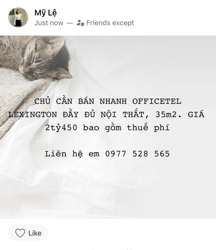 Căn hộ officetel Lexington 35m² giá 2.45 tỷ - Nội thất đầy đủ, sẵn sàng vào ở!