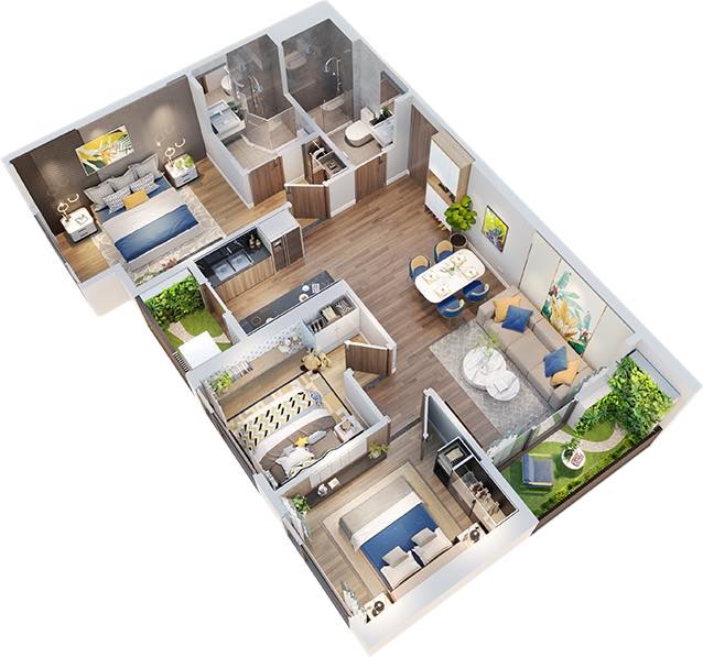 Căn hộ 3 phòng ngủ Vinhomes Smart City 80m² giá 7.2 tỷ - Ban công Tây Nam thoáng đãng!