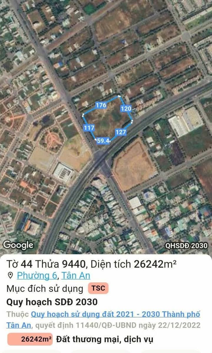 Đất ở đô thị lâu dài tại phường 6, Tân An, Tây Ninh - Diện tích 26.242m², Giá thỏa thuận!
