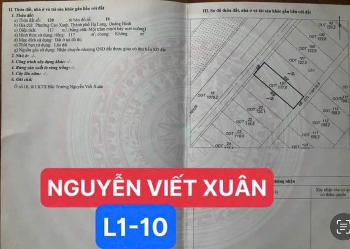 Đất nền TĐC Nguyễn Viết Xuân Hạ Long 117m² giá 4 triệu/m² - Cơ hội đầu tư sinh lời!
