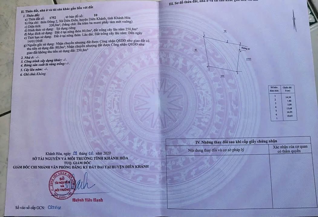 Đất thổ cư Diên Điền, Diên Khánh 330m² giá 1.225 tỷ - Tiềm năng phát triển tốt!