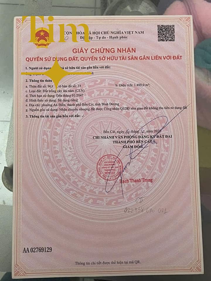 Đất nền An Điền - Phường Long Nguyên - 1490m² giá chỉ 2.428 tỷ - Cơ hội đầu tư tuyệt vời!