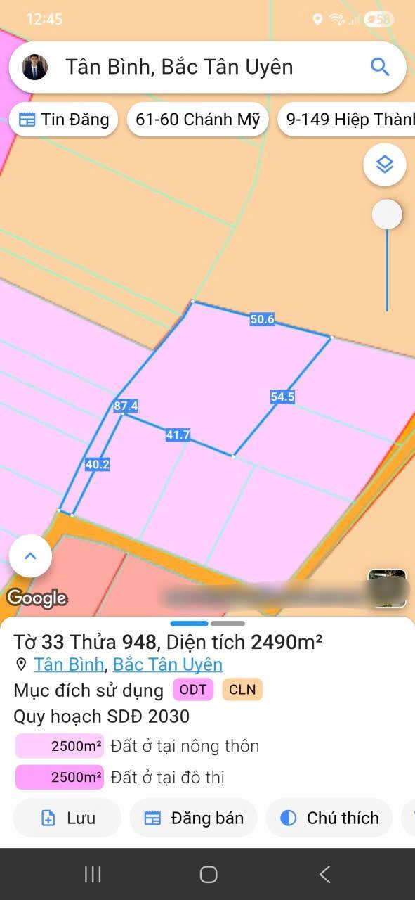 Đất Tân Bình, Bắc Tân Uyên 2499m² giá 7.496 tỷ - Đầu tư sinh lời cao!
