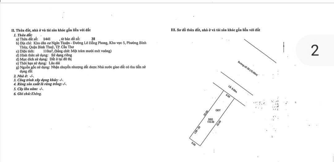 Đất nền 110m² tại Khu dân cư Ngân Thuận, Bình Thủy - Giảm giá sâu chỉ 2.835 tỷ