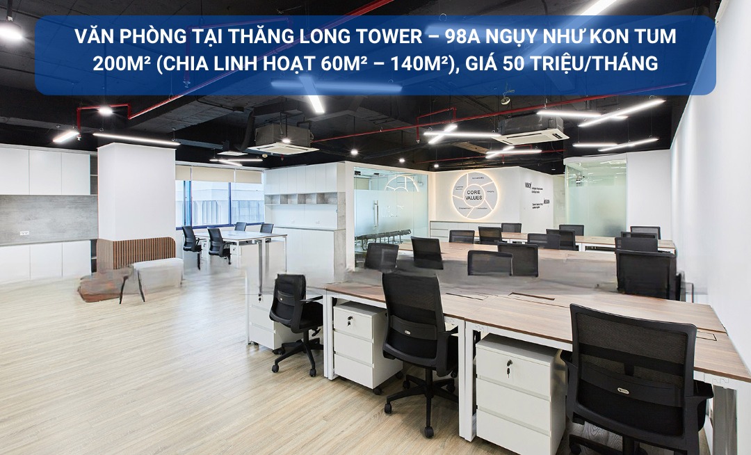 Cho thuê văn phòng Thăng Long Tower 200m² giá 50 triệu - Vị trí đắc địa, tiện ích hoàn hảo!
