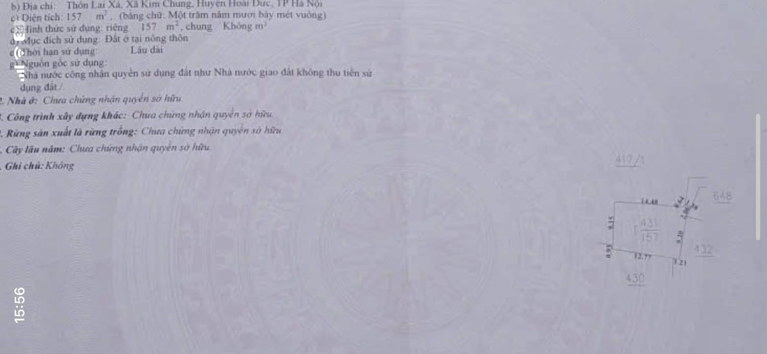 Đất nền 157m² xã Kim Chung, Hoài Đức giá 12.56 tỷ - Đầu tư sinh lời ngay!