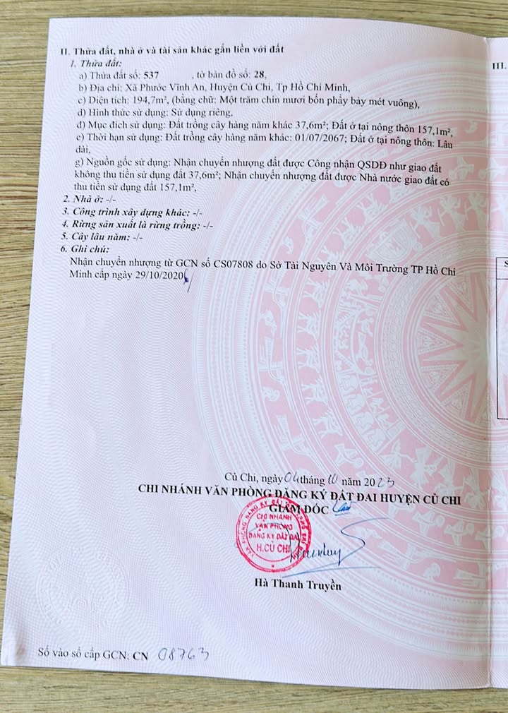 Đất nền Phước Vĩnh An, Củ Chi 195m² - Chính chủ bán giá cực tốt!