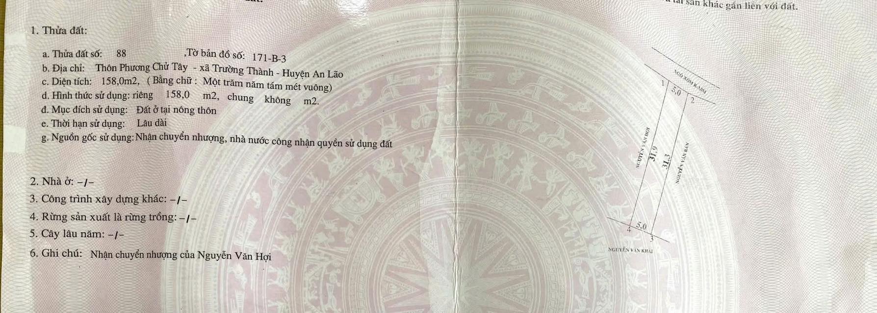 Đất ở Trường Thành, An Lão 158m² giá 1.58 tỷ - Cơ hội đầu tư sinh lời!