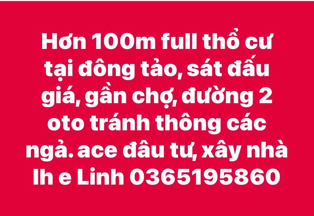 Đất thổ cư 100m² tại Đông Tảo, Hưng Yên - Đường ô tô tránh, gần chợ