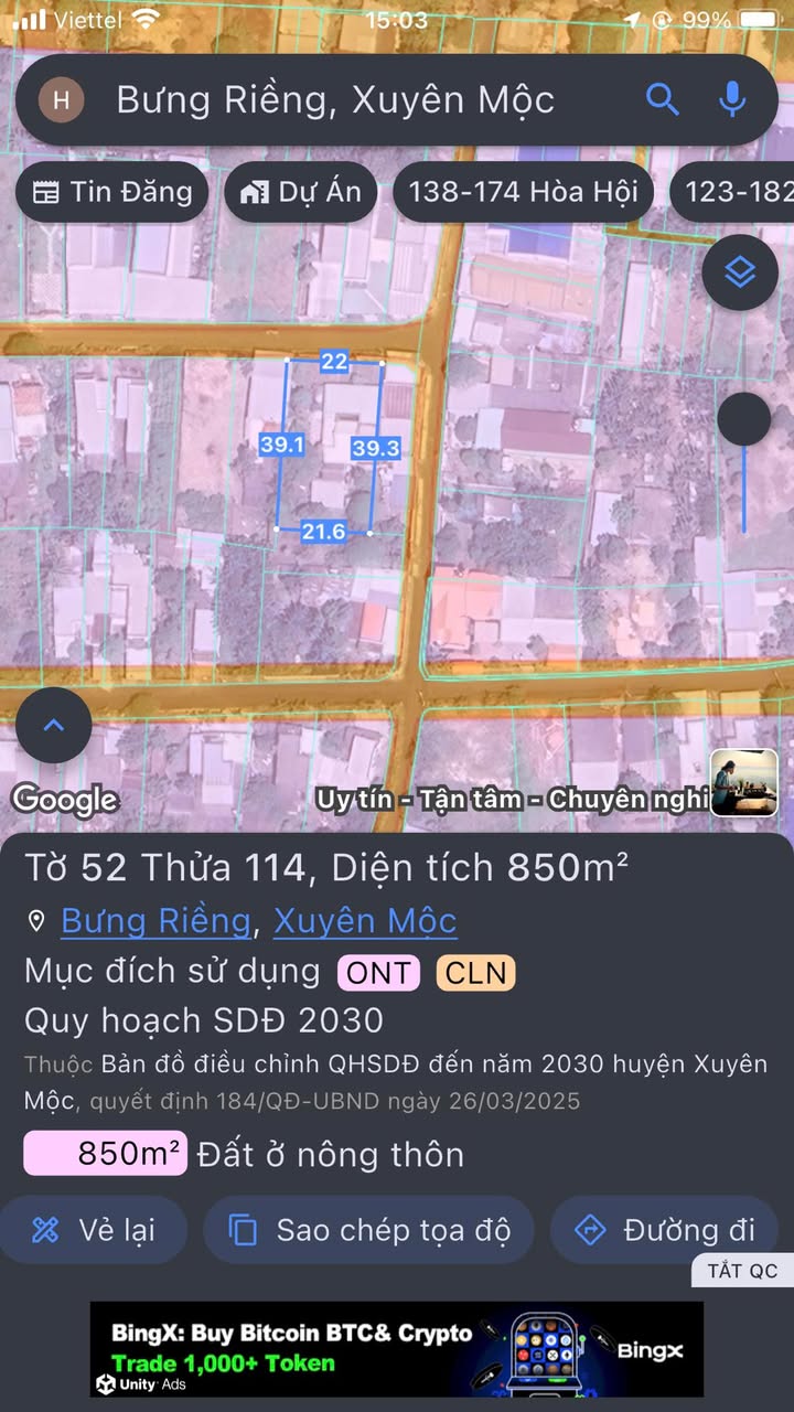 Đất nền Bưng Riềng Xuyên Mộc 858m² giá 5.2 tỷ - Sổ đỏ chính chủ