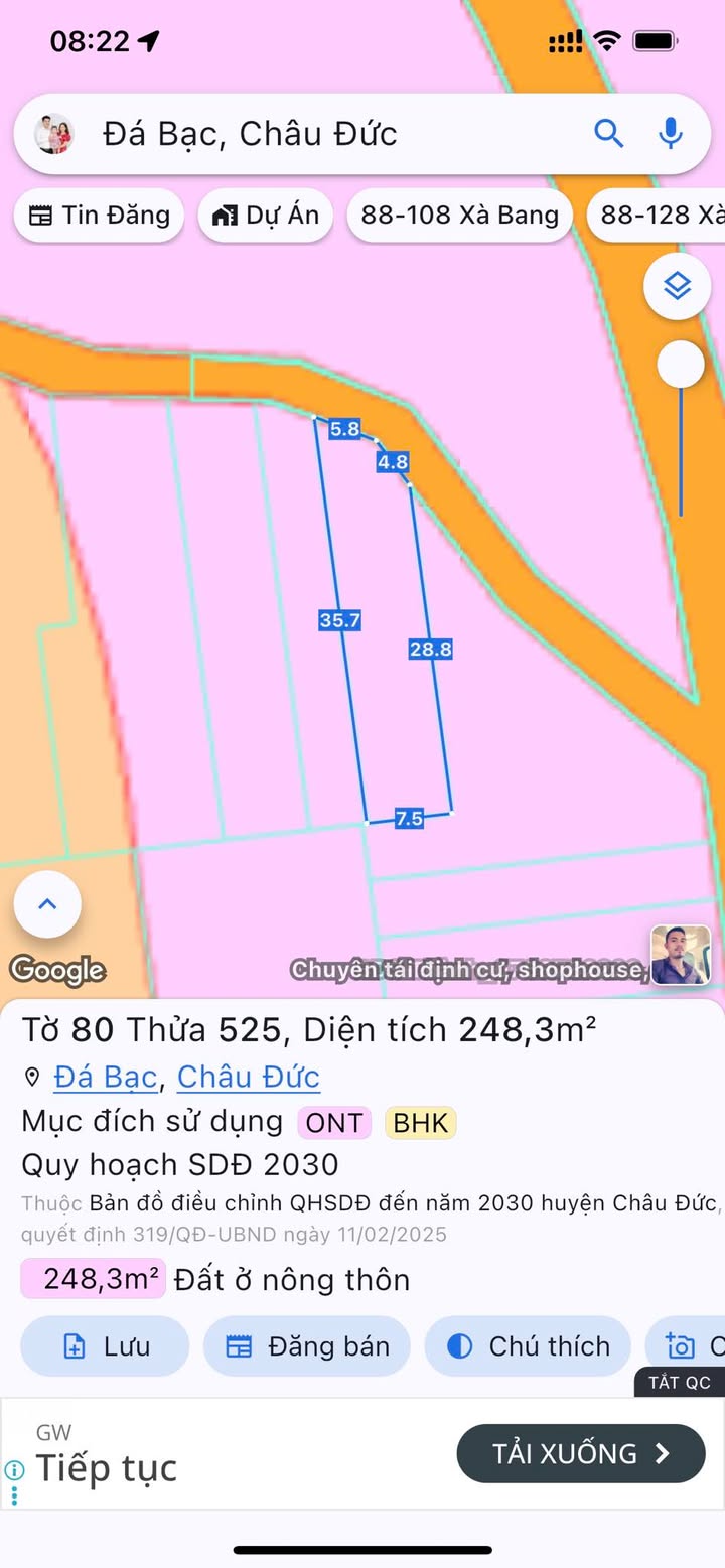 Đất nền Đá Bạc, Châu Đức, Bà Rịa - Vũng Tàu 262m² giá chỉ 550 triệu - Cơ hội đầu tư hấp dẫn!