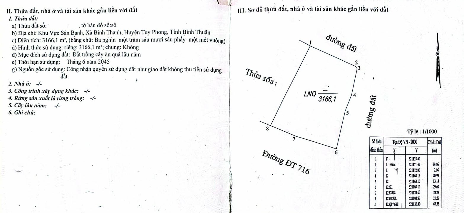 Đất nền 3.166m² đường ĐT716, Bình Thuận chỉ 3.166 tỷ - Sổ hồng chính chủ!