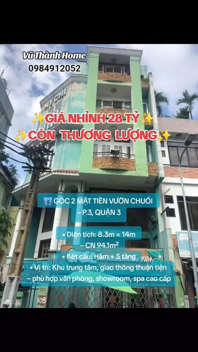 FrontHouse Vườn Chuối Quận 3 94m² giá 28 tỷ - Góc 2 mặt tiền đắc địa!