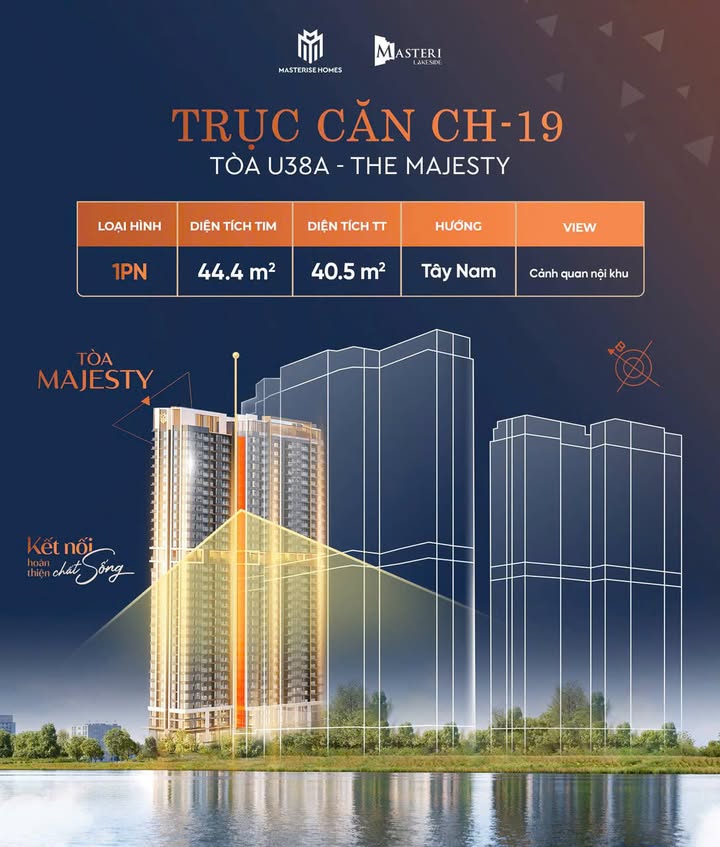 Căn hộ Masteri Lake Side Gia Lâm 40m² giá 3.85 tỷ - Hướng Nam, nội thất nguyên bản!