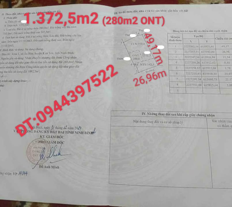 Đất thổ cư Kim Sơn 1372m² giá 3 tỷ - Đường ô tô vào tận nơi!