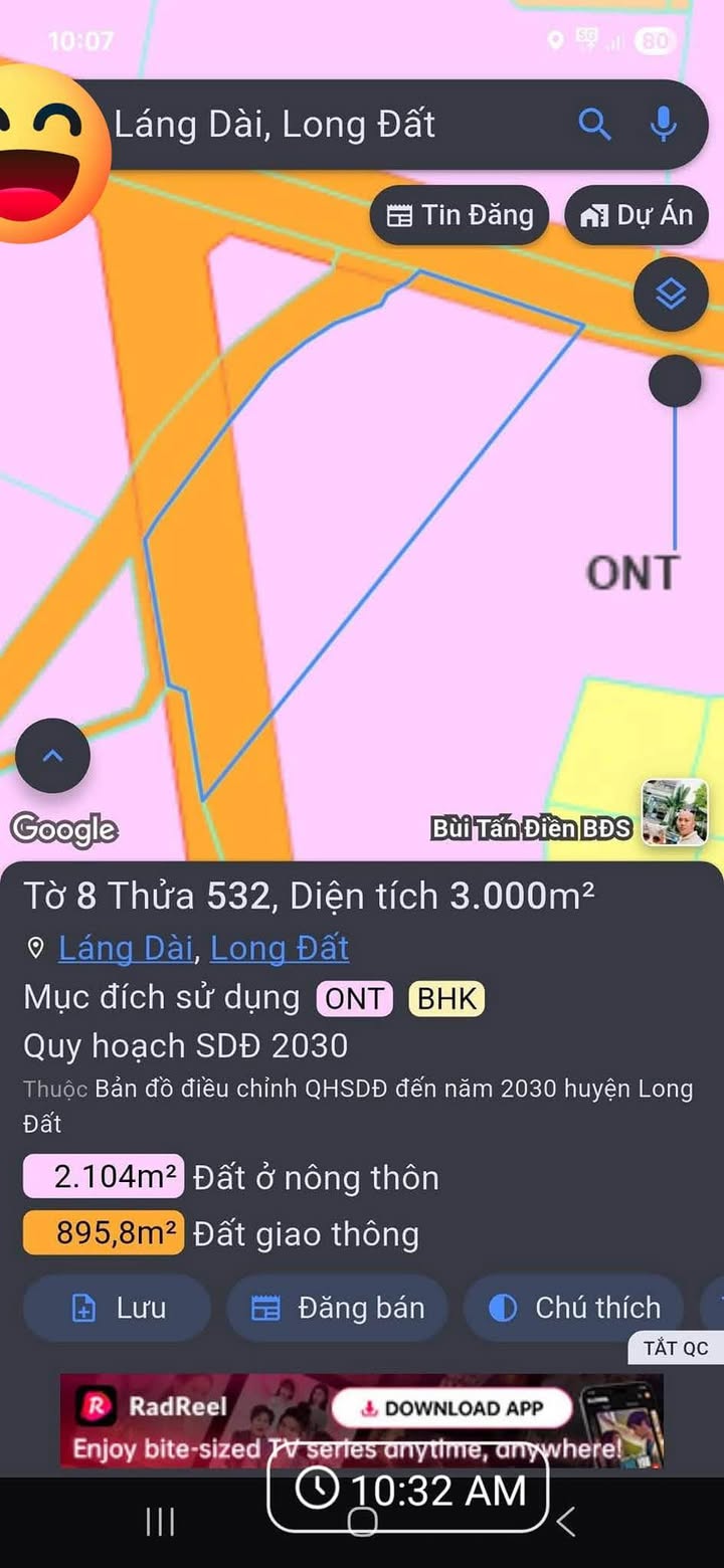 Đất nền Láng Dài Đất Đỏ 10.800m² giá 1.25 tỷ - Sổ đỏ chính chủ, 2 mặt tiền nhựa