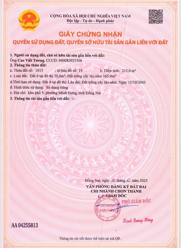 Đất nền liền kề KCN Minh Hưng 3 500m² giá 500 triệu - Cơ hội đầu tư hấp dẫn!