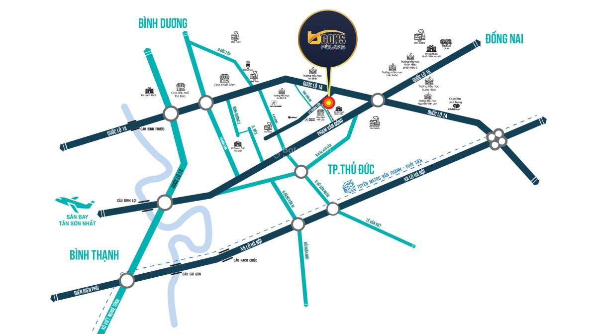 Cho thuê căn hộ Bcons Polaris, Dĩ An, 65m² giá 7,5 triệu - Không gian sống hiện đại
