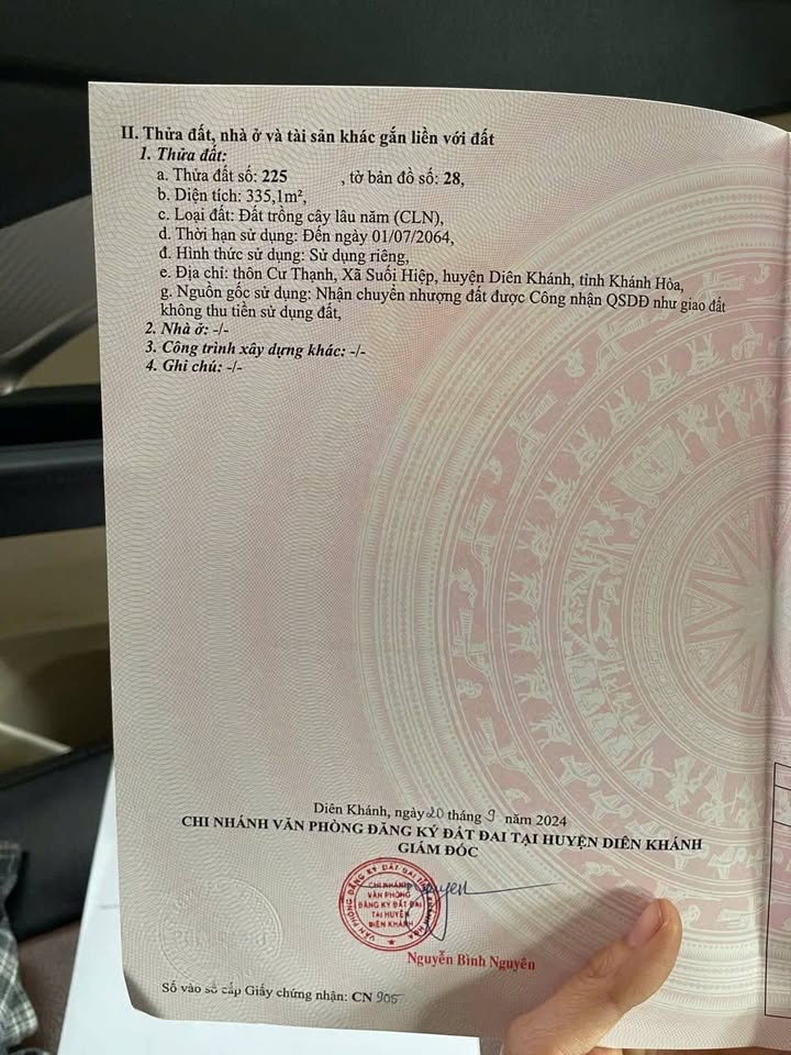 Đất nền Suối Hiệp Diên Khánh 335m² giá 1.5 tỷ - Cơ hội đầu tư tuyệt vời!