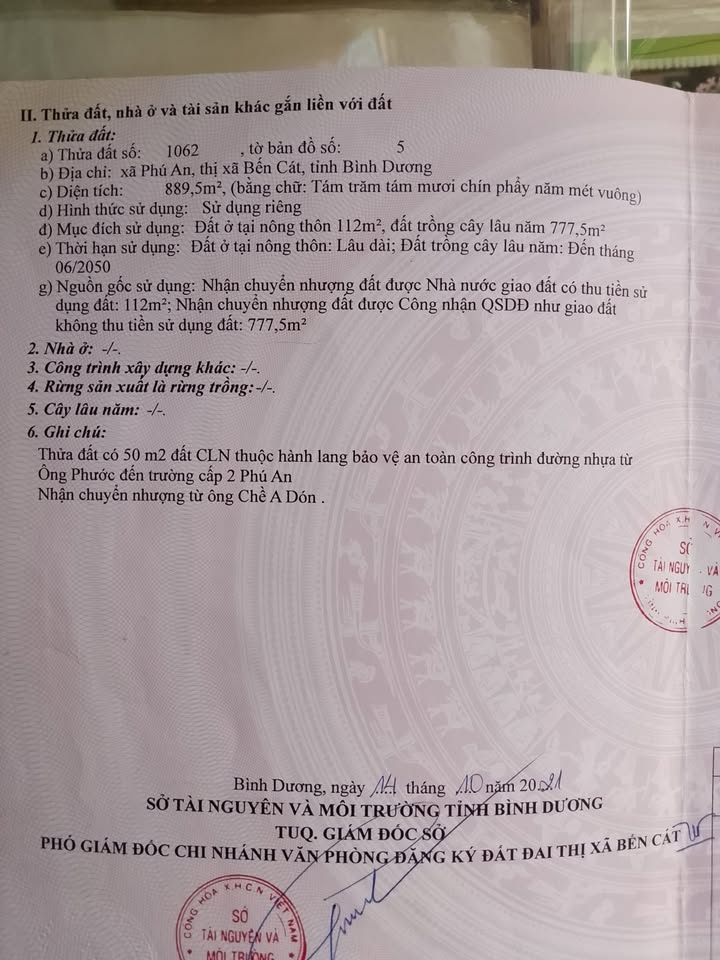 Đất nền mặt tiền đường nhựa Xã Phú An, Bến Cát, 889.5m² giá 5 tỷ - Cơ hội đầu tư hấp dẫn!