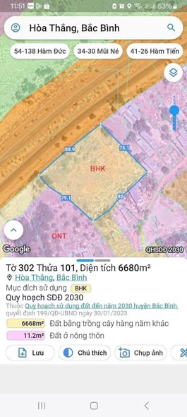 Bán đất sào mặt tiền đường đôi Hòa Thắng 6.680m² giá 3.5 tỷ - Đầu tư sinh lời ngay!