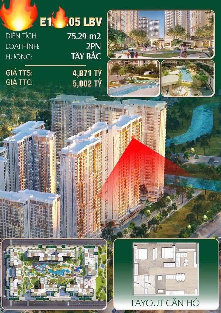 Căn hộ Lumière Boulevard Thủ Đức 75m² giá 4.871 tỷ - View không gian xanh tuyệt đẹp!
