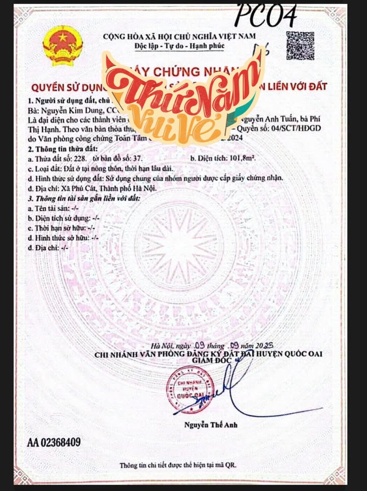 Đất nền Phú Cát, Quốc Oai 101m² - Cơ hội đầu tư sinh lời cao!