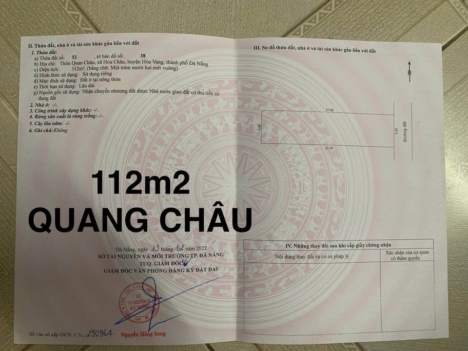 Đất thổ cư Thôn Quang Châu, Hòa Xuân, Đà Nẵng 112m² giá 2 tỷ - Đầu tư sinh lời hiệu quả!