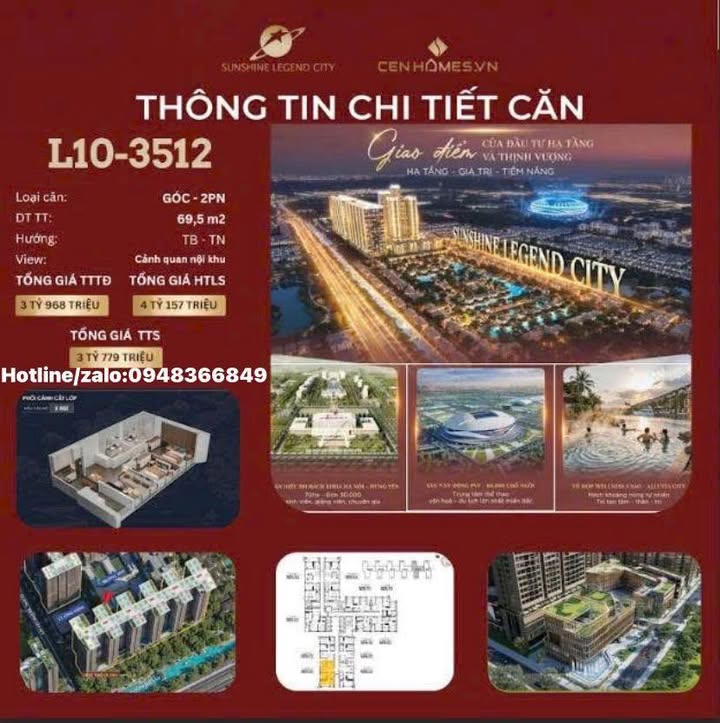 Căn hộ góc 2PN Sunshine Legend City 69.5m² giá 3.779 tỷ - Cơ hội đầu tư sinh lời!