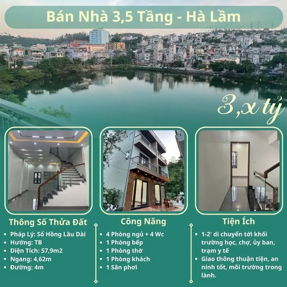 Nhà 3,5 tầng tại Hà Lầm, Hạ Long 58m² giá 3.2 tỷ - Ô tô đỗ cửa tiện lợi!